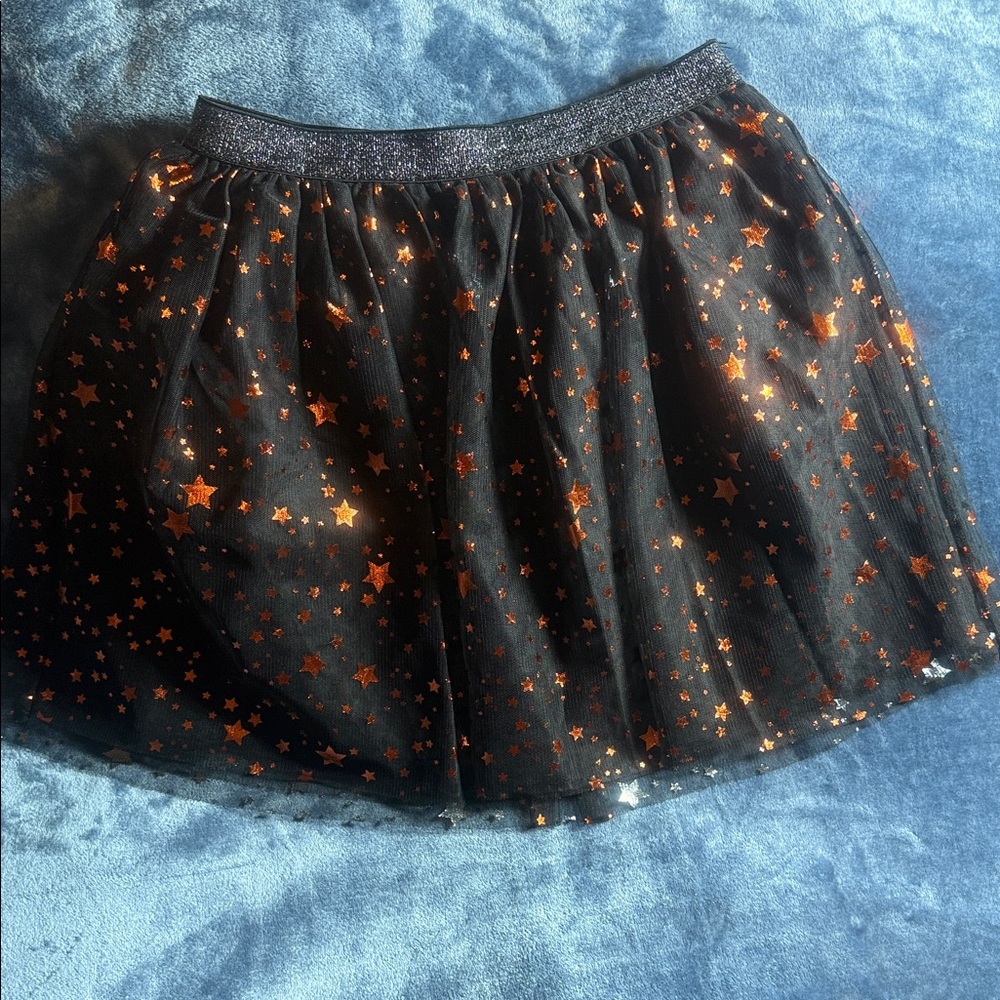 #203 Sparkling Black and Orange Starry Kids Skirt